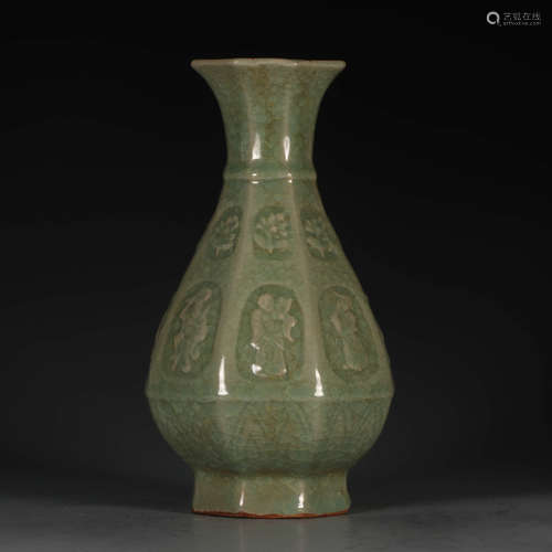 A Chinese Longquan Kiln Figure Carved Porcelain Vase