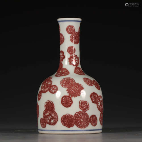 A Chinese Underglazed Red Floral Porcelain Bell-shaped Zun