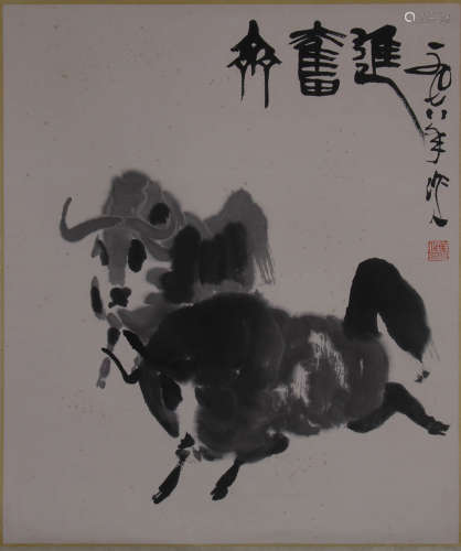 A Chinese Ox Painting, Wu Zuoren Mark