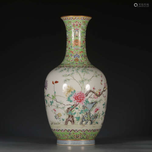 A Chinese Famille Rose Floral Porcelain Vase