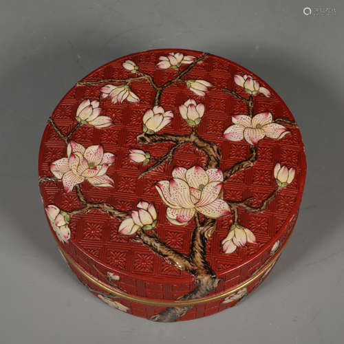 A Chinese Plum Blossom Carved Imitation Lacquerware Box with Cover