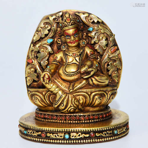 A Chinese Gild Bronze Statue of Yellow Fortune God