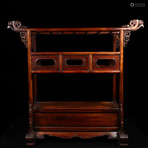 A Chinese Rosewood Carved Shelf