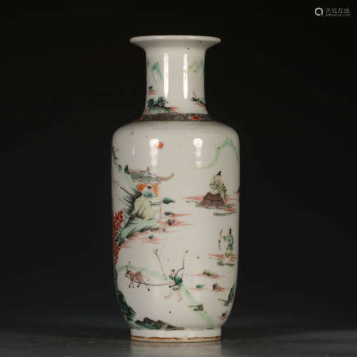 A Chinese Famille Verte Character story Painted Porcelain Vase