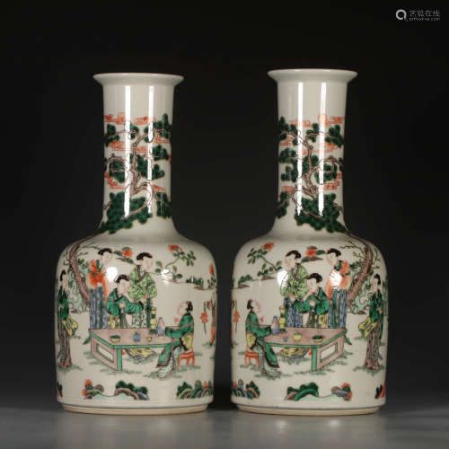 A Chinese Famille Verte Character Story Painted Porcelain Bell-shaped Zun