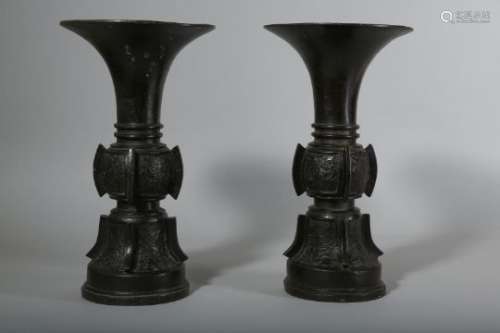 A PAIR OF CHINESE BRONZE VASES, GU.