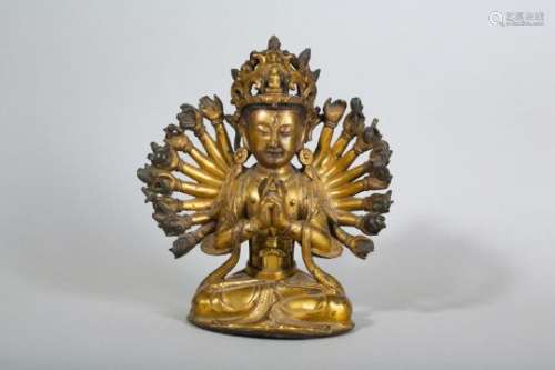 A GILT-BRONZE FIGURE OF CUNDI BODHISATTVA.