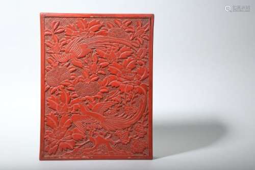 A CHINESE CINNABAR LACQUER RECTANGULAR 'PARADISE FLYCATCHERS' BOX AND COVER.