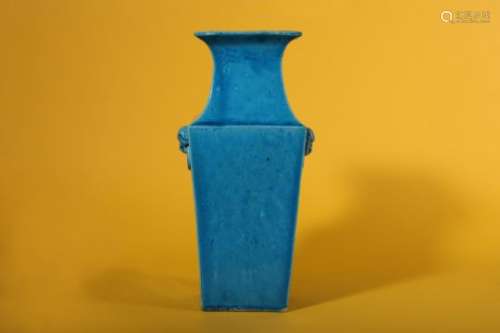 A CHINESE SQUARE-SECTION TURQUOISE-GLAZED VASE.
