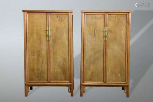 A PAIR OF CHINESE HARDWOOD ROUND-CORNERED TAPERED CABINETS, YUANJIAOGUI