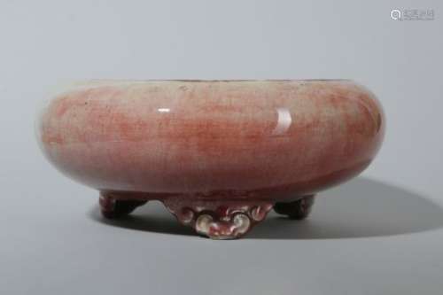 A CHINESE COPPER RED GLAZED INCENSE BURNER.