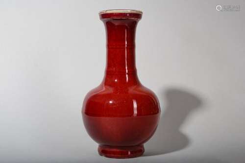 A CHINESE FLAMBÉ-GLAZED BAMBOO-NECKED BOTTLE VASE.