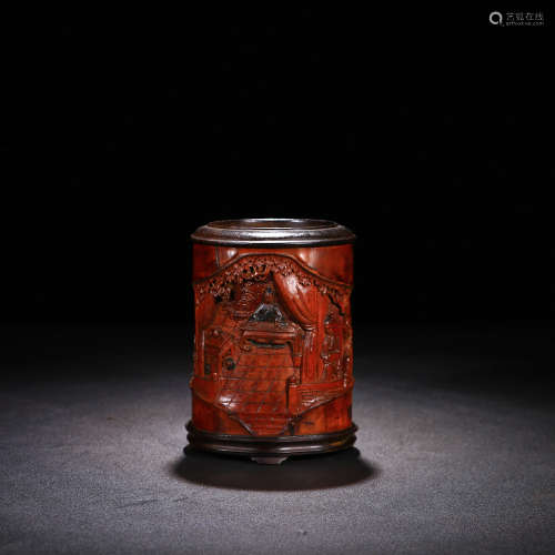 A Chinese Bamboo Carved Brush Pot