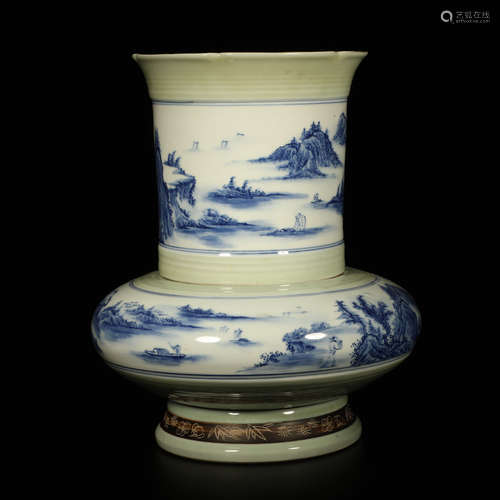 A Chinese Blue and White Landscape And Figure Porcelain Vase