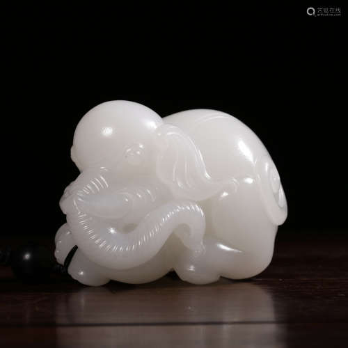 A Chinese Hetian Jade Carved Elephant Ornament