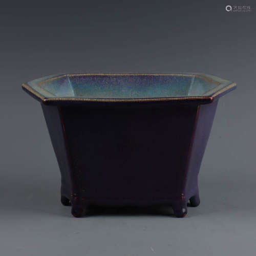 A Chinese Jun Kiln Porcelain Hexagonal Flower Basin