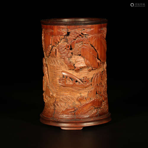 A Chinese Bamboo Carved Brush Pot