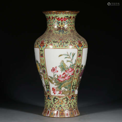 A Chinese Famille Rose Gilt Floral Porcelain Guanyin Vase