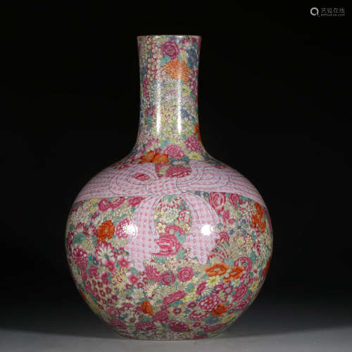 A Chinese Famille Rose Floral Porcelain Tianqiuping