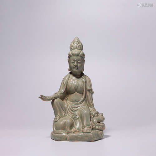 A Chinese White Glazed Porcelain Sitting Manjushri Statue