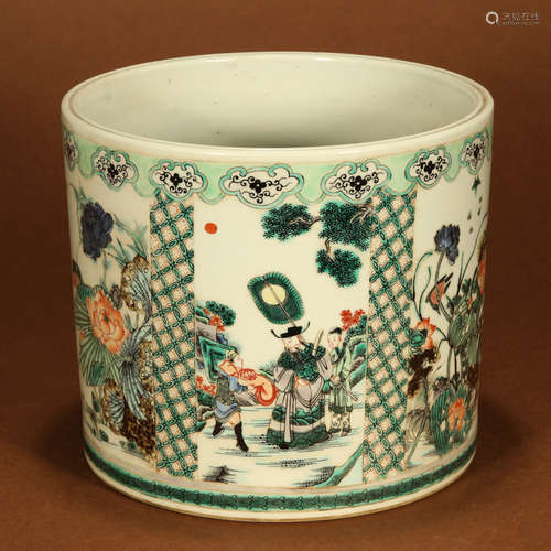 A Chinese Multicolored Porcelain Flower And Bird Brush Pot