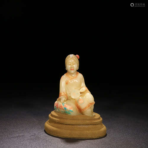 A Chinese Shoushan Stone Carved Female Figure Statue