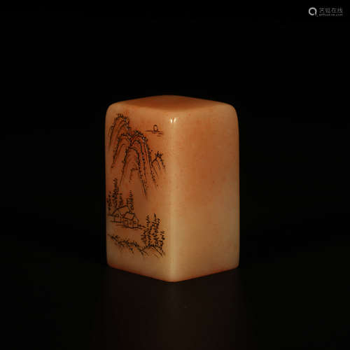 A Chinese Shoushan Rose Quartz Stone Carved Seal