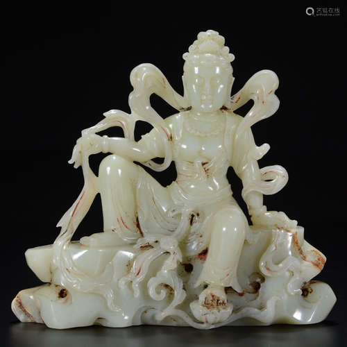 A Chinese Hetian Jade Guanyin Statue