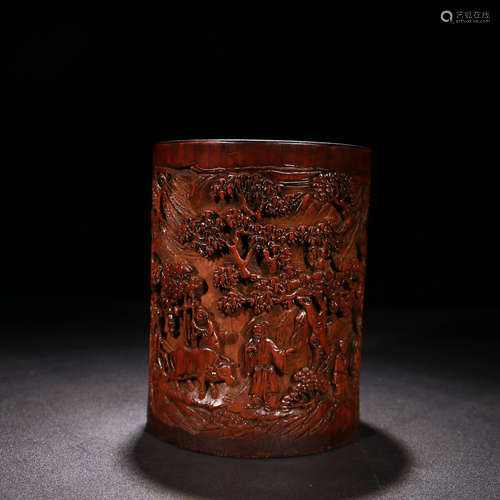 A Chinese Bamboo Carved Figure Brush Pot