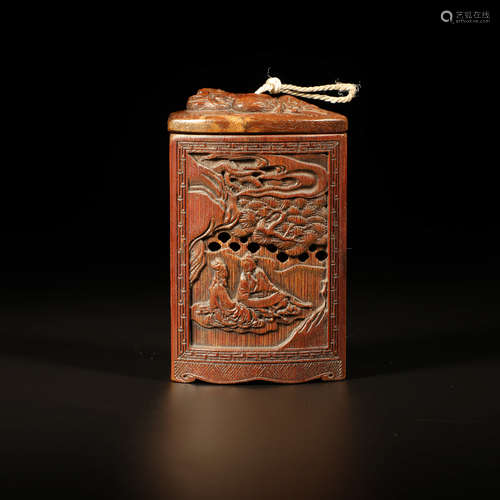 A Chinese Bamboo Carved Inscribed Scent Bag