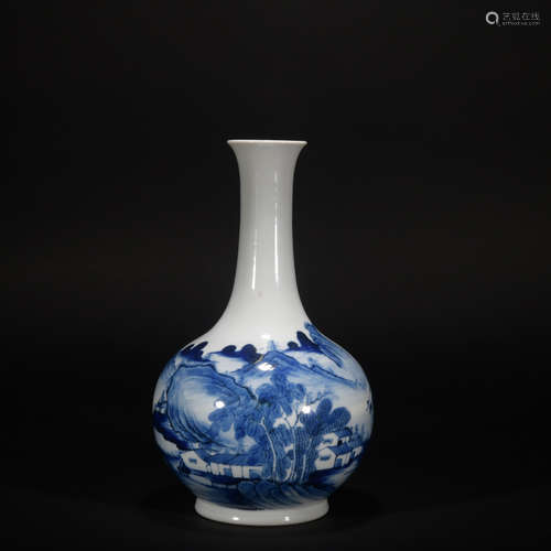 A Chinese Blue and White Landsape And Figure Porcelain Vase