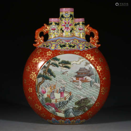 A Chinese Iron-Red Famille Rose Porcelain Vase