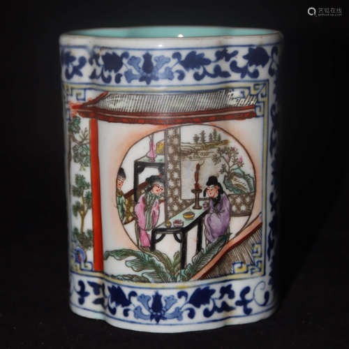 A Chinese Enamel Porcelain Brush Pot