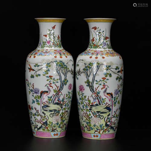 A Pair of Chinese Enamel Porcelain Vases