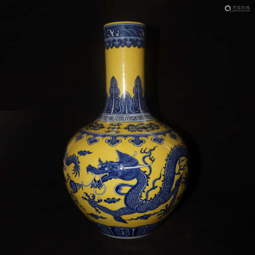 A Chinese Yellow Ground Porcelain Tianqiuping