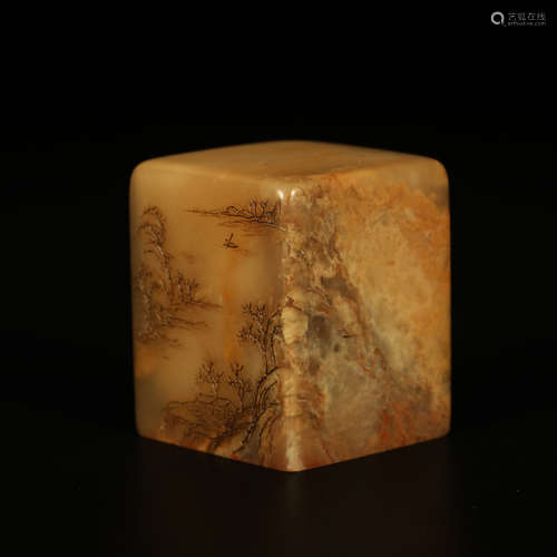 A Chinese Shoushan Stone Inscribed Carved Seal