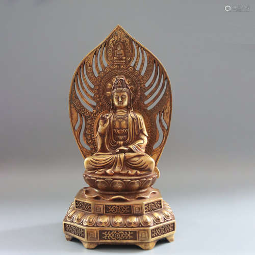 A Chinese Bronze Gilding Guanyin Statue