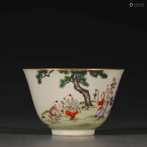 A Chinese Famille Rose Boys At Play Porcelain Cup