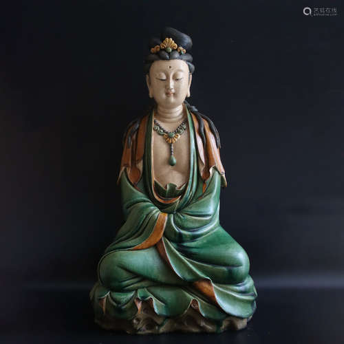 A Chinese Glazed Tile Guanyin Statue