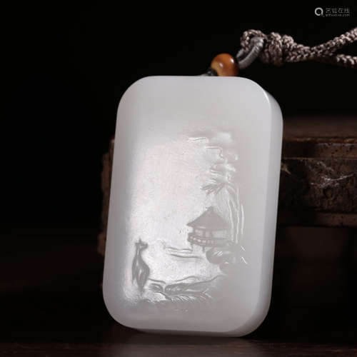 A Chinese Hetian Jade Landscape Carved Pendant