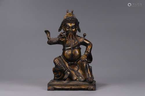 A Chinese Bronze Figure Statue With Gold Painting