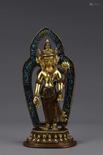 A Chinese Gilt Bronze Guanyin Statue