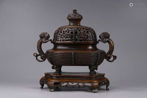 A Chinese Bronze Censer With Beast-Ear