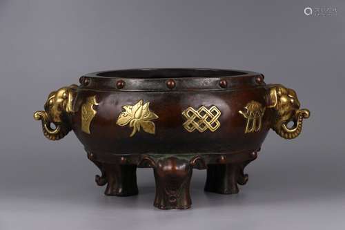 A Chinese Gilt Bronze Censer With Elephant-Ear