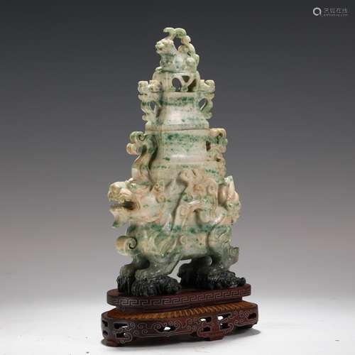 A Chinese Jadeite Beast Carved Vase