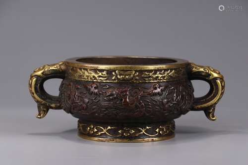 A Chinese Gilt Bronze Censer With Phoenix Pattern