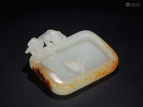 A Chinese Hetian Jade Dragon Brush Washer