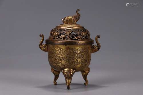 A Chinese Gilt Bronze Bat Pattern Censer