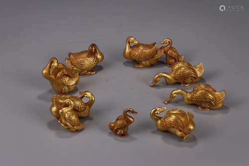 Set Of Chinese Gilt Bronze Duck Ornaments