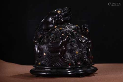 A Chinese Rosewood Beast Censer